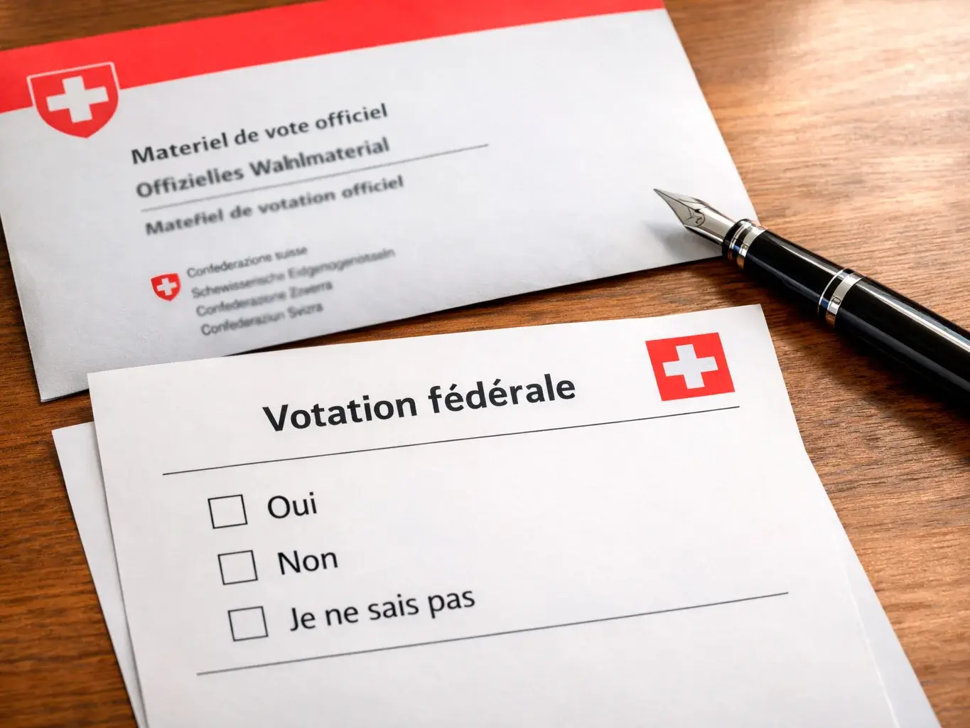 Stimmzettel und Wahlurne bei einer Schweizer Volksabstimmung