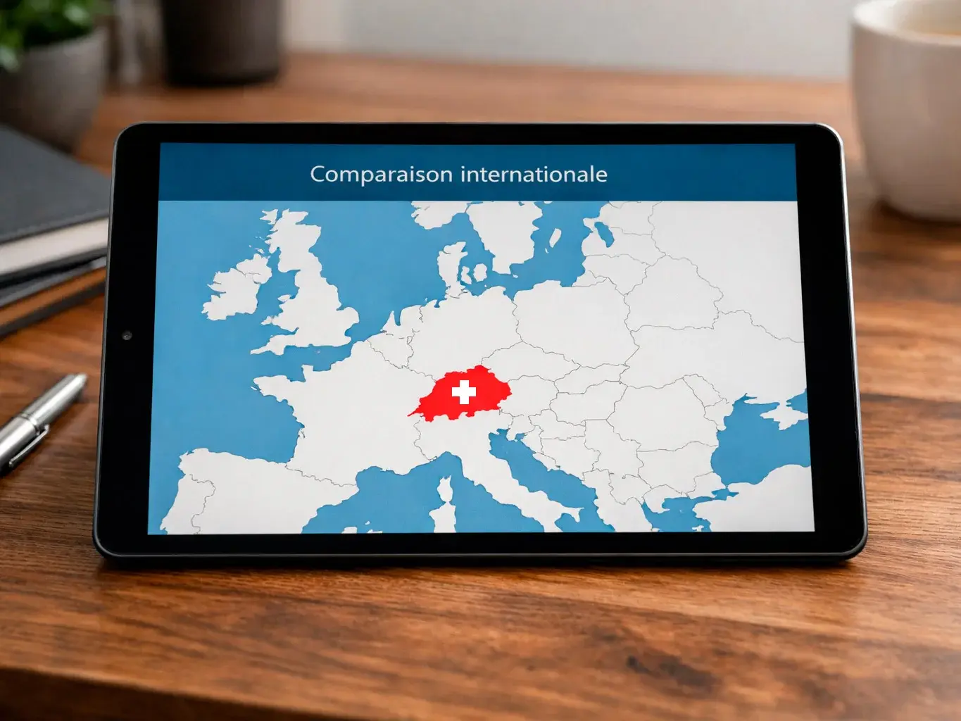 Europakarte mit Hervorhebung der Schweiz für internationalen Vergleich