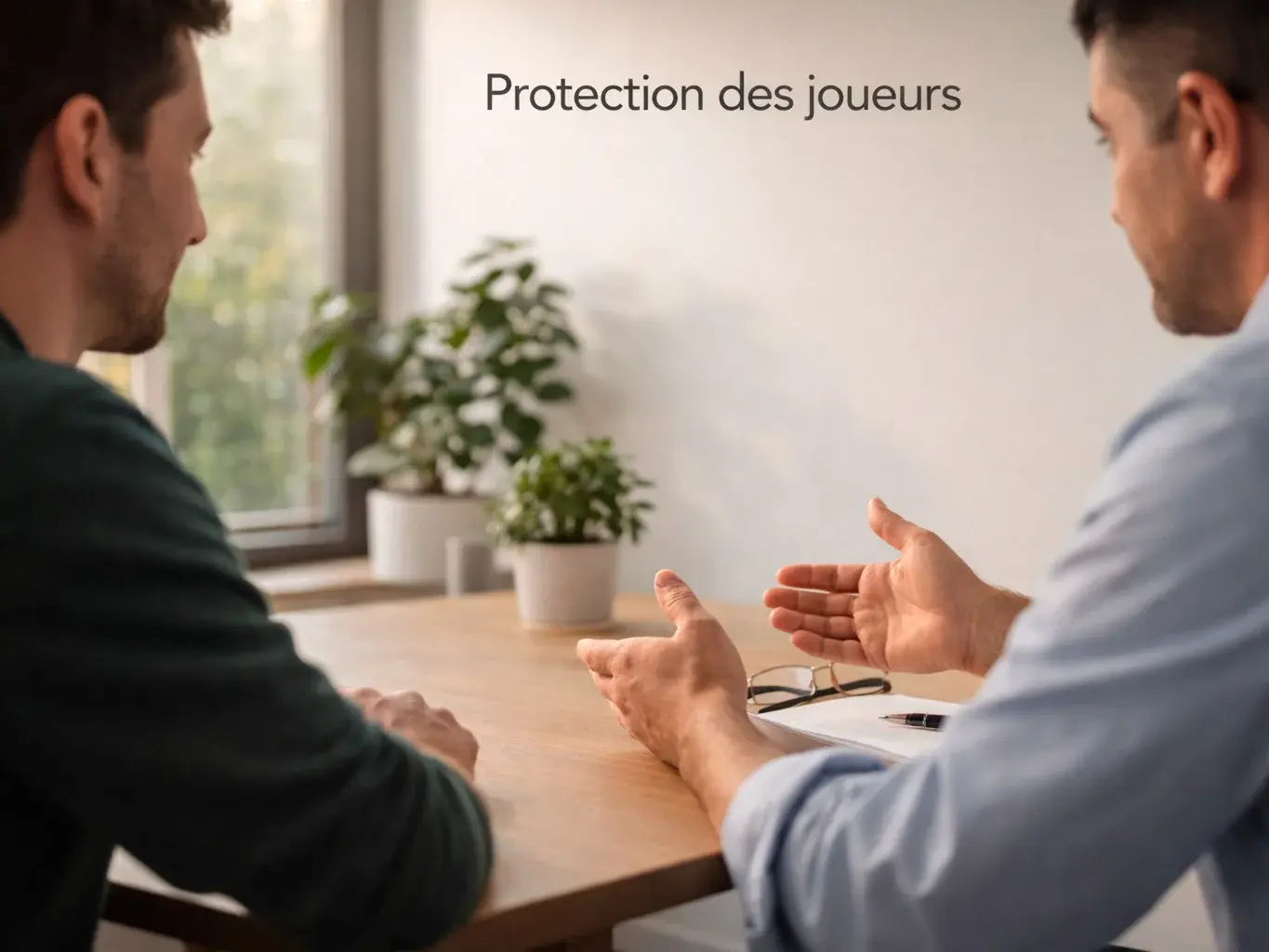 Beratungsgesprach zwischen zwei Personen in einem hellen Buro