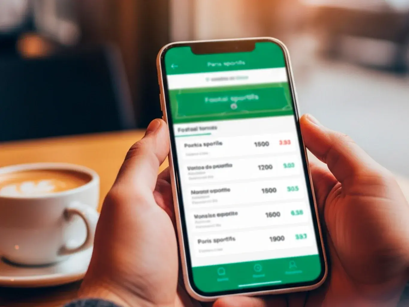 Smartphone mit Sportwetten-App in einer gemütlichen Schweizer Umgebung