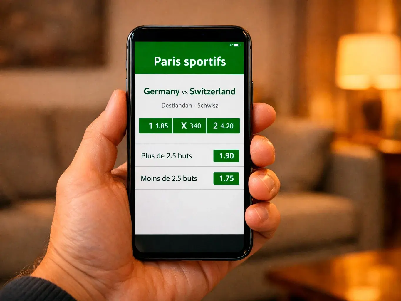 Modernes Smartphone mit Sportwetten-App in einer Hand